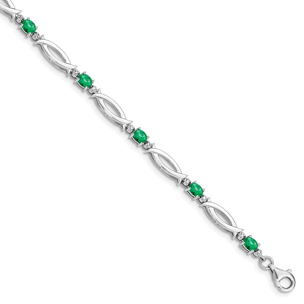 Kazi Luxury Sterling Silver Rhodium-plated Emerald and Diamond Bracelet